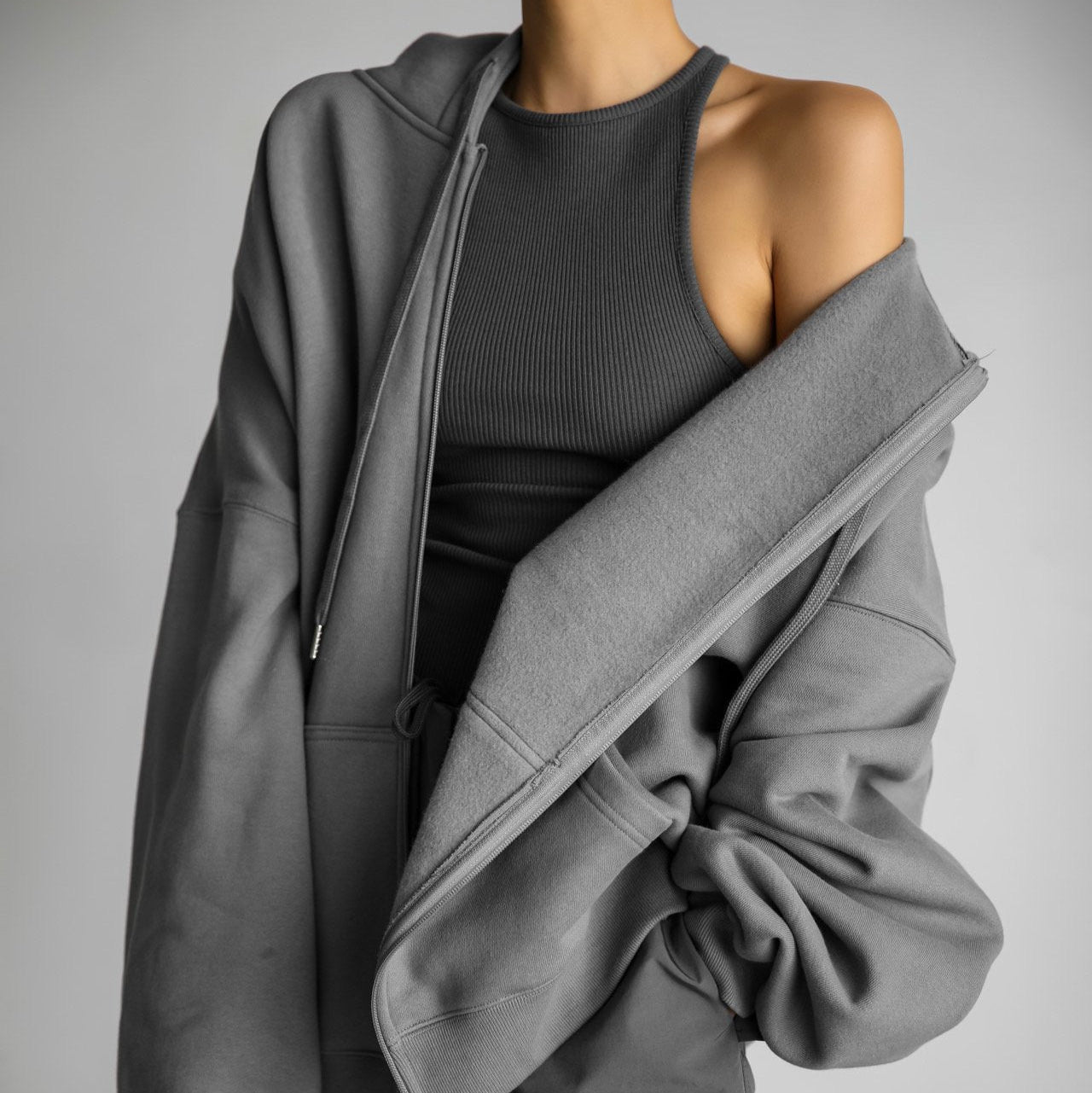 Super Oversized Padded Shoulder Full-Zip Hoodie